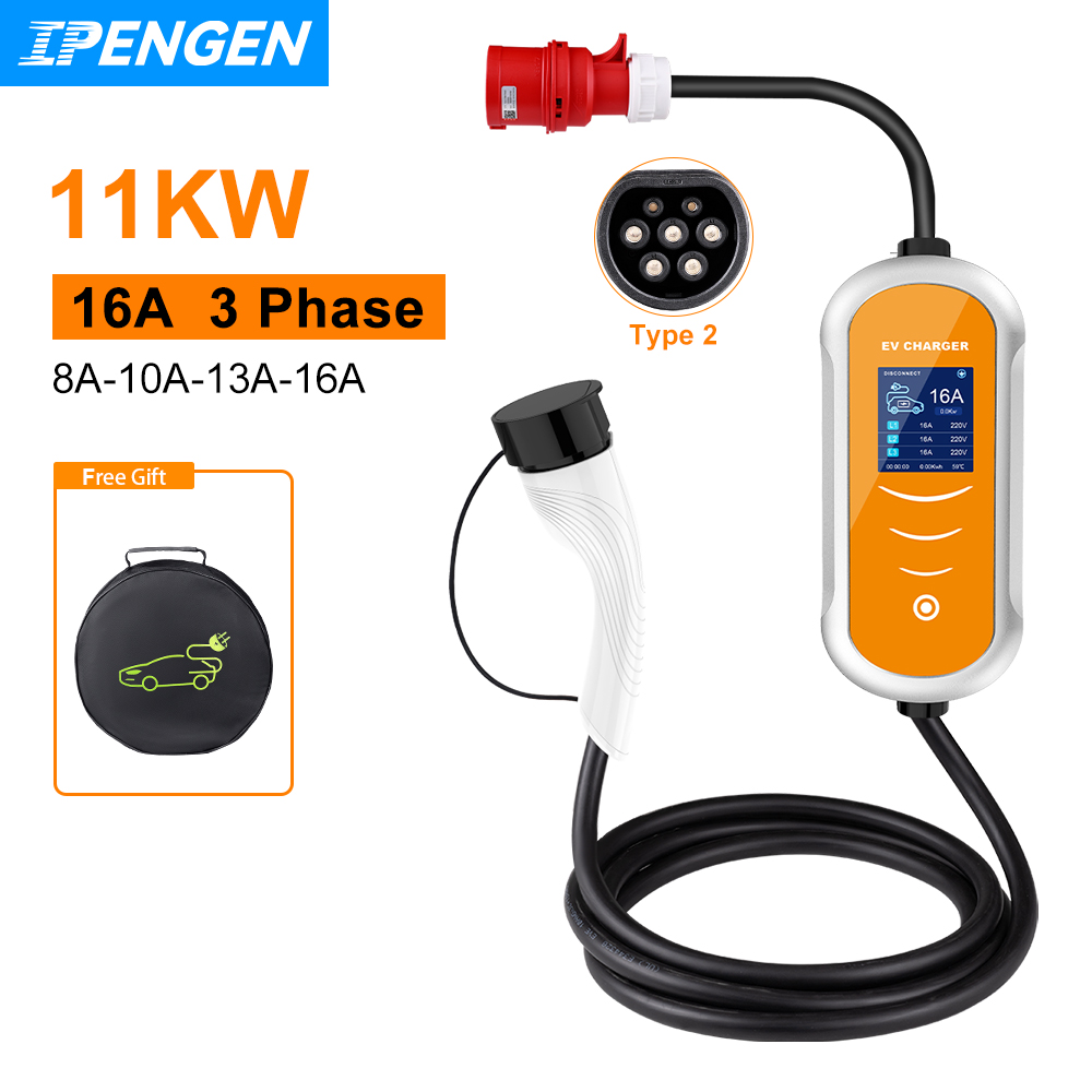 Type 2 Portable Ev Charger 11Kw Cee - IPENGEN EV-Ladegerät 16 A 11 kW