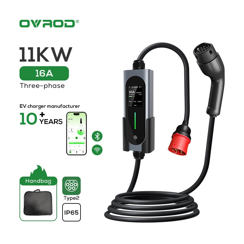 Type 2 Portable Ev Charger 11Kw Cee - Ovrod EV-Autoladegerät 16A 11kW Tragbar Typ