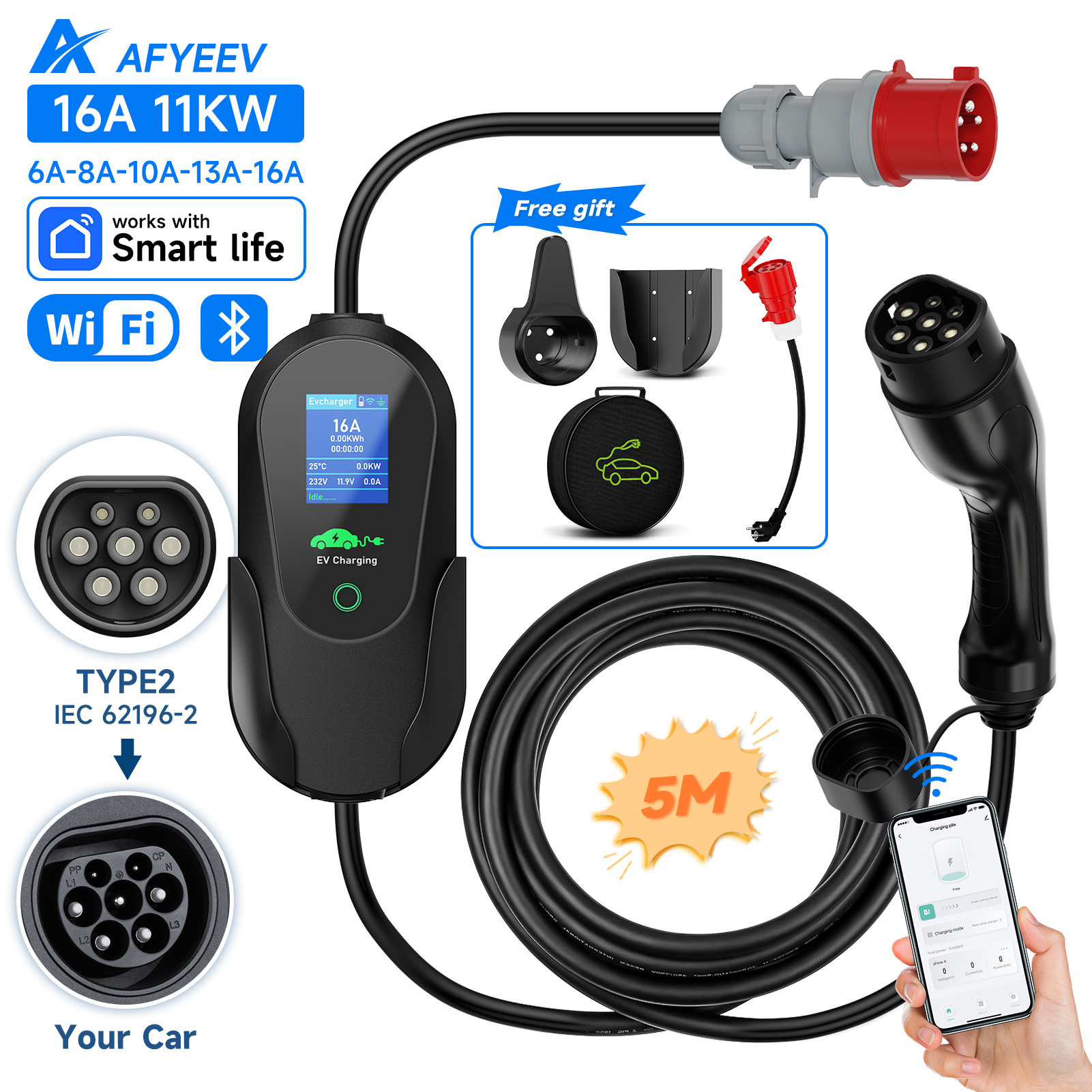 Type 2 Portable Ev Charger 11Kw Cee - AFYEEV Typ2 Tragbares EV-Ladegerät 11 kW