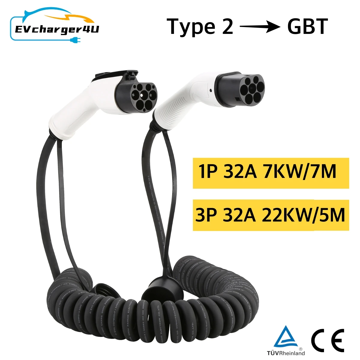 Ev Charger Type 2 22Kw 32A 3 Phase - EVcharger4U 5M/7M Spirale EV Ladekabel IEC62196