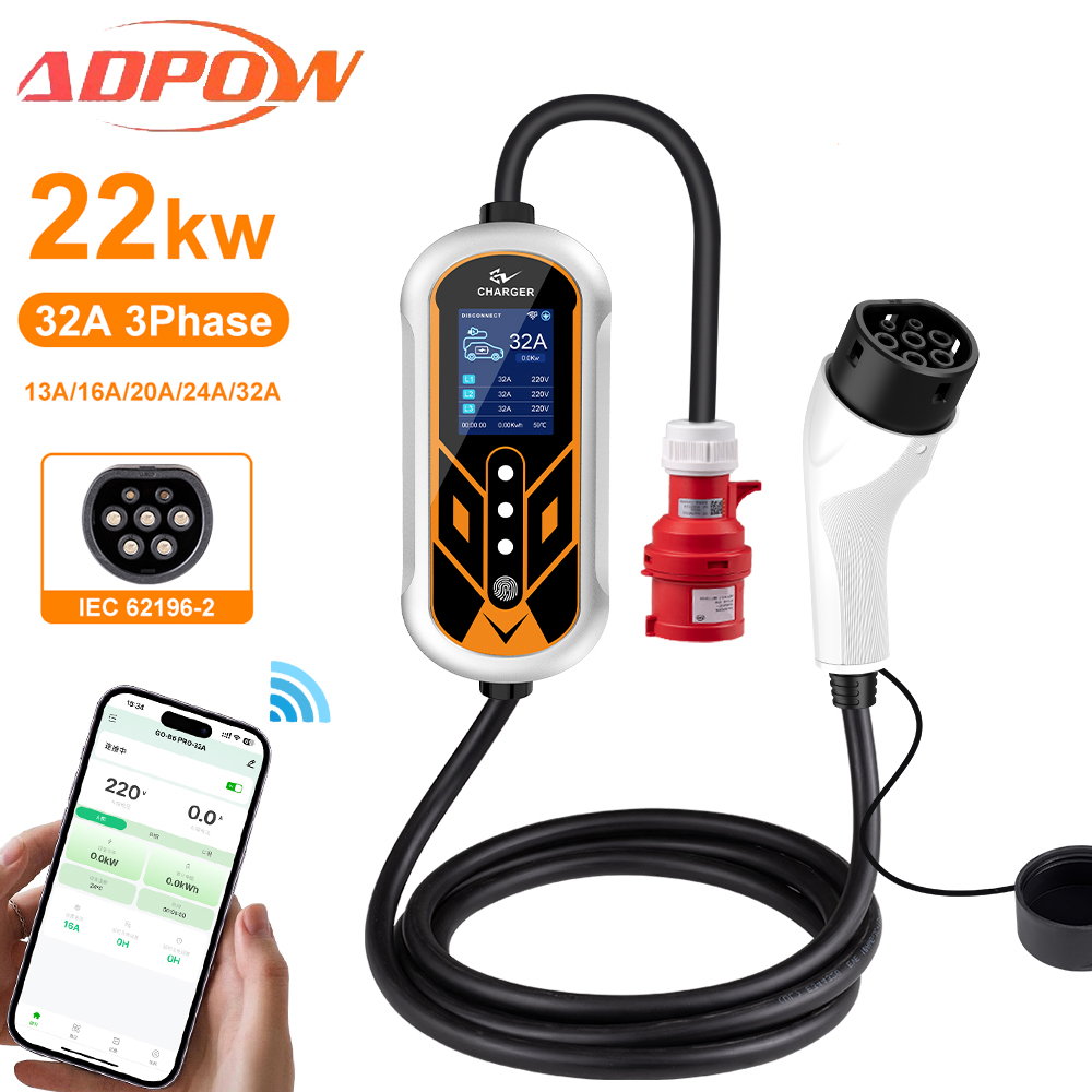 Ev Charger Type 2 22Kw 32A 3 Phase - ADPOW Tragbare 32A Typ2 EV Ladegeräte