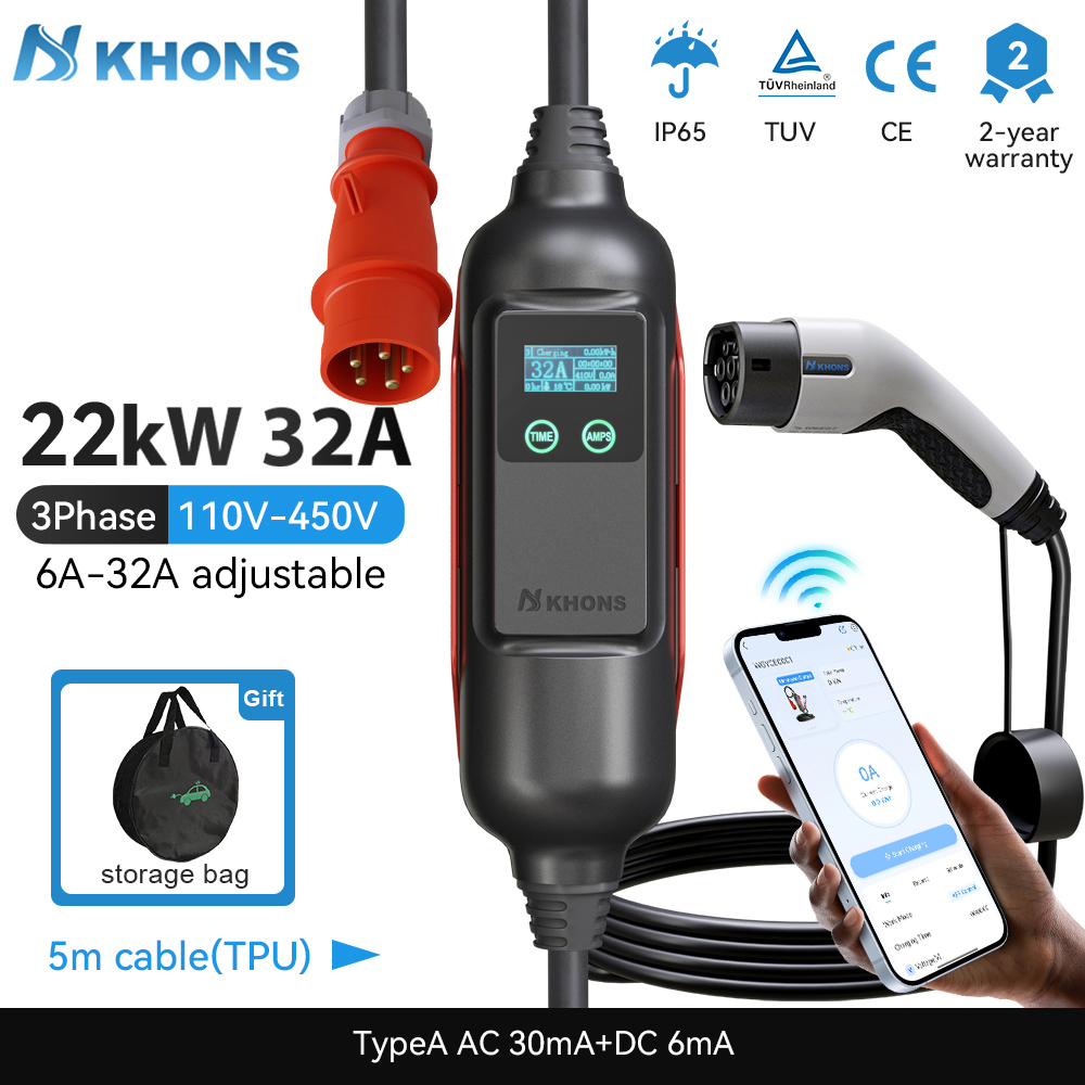 Khons Tragbares EV-Ladegerät T – Ev Charger Type 2 22Kw 32A 3 Phase Bewertung und Preis
