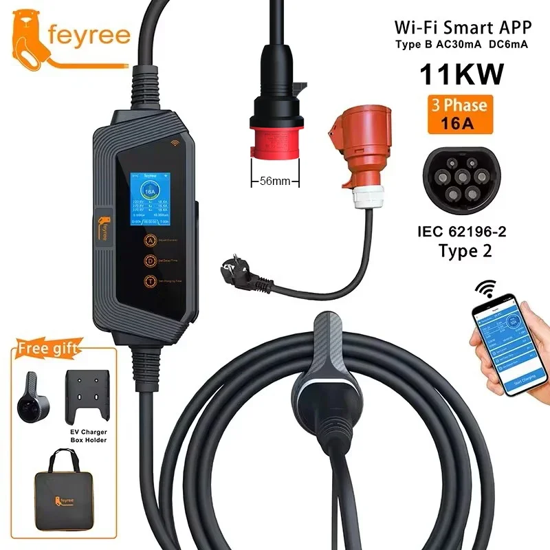 Feyree 11KW 16A 3-Phasen Typ2  – Type 2 Portable Ev Charger 11Kw Cee Bewertung und Preis
