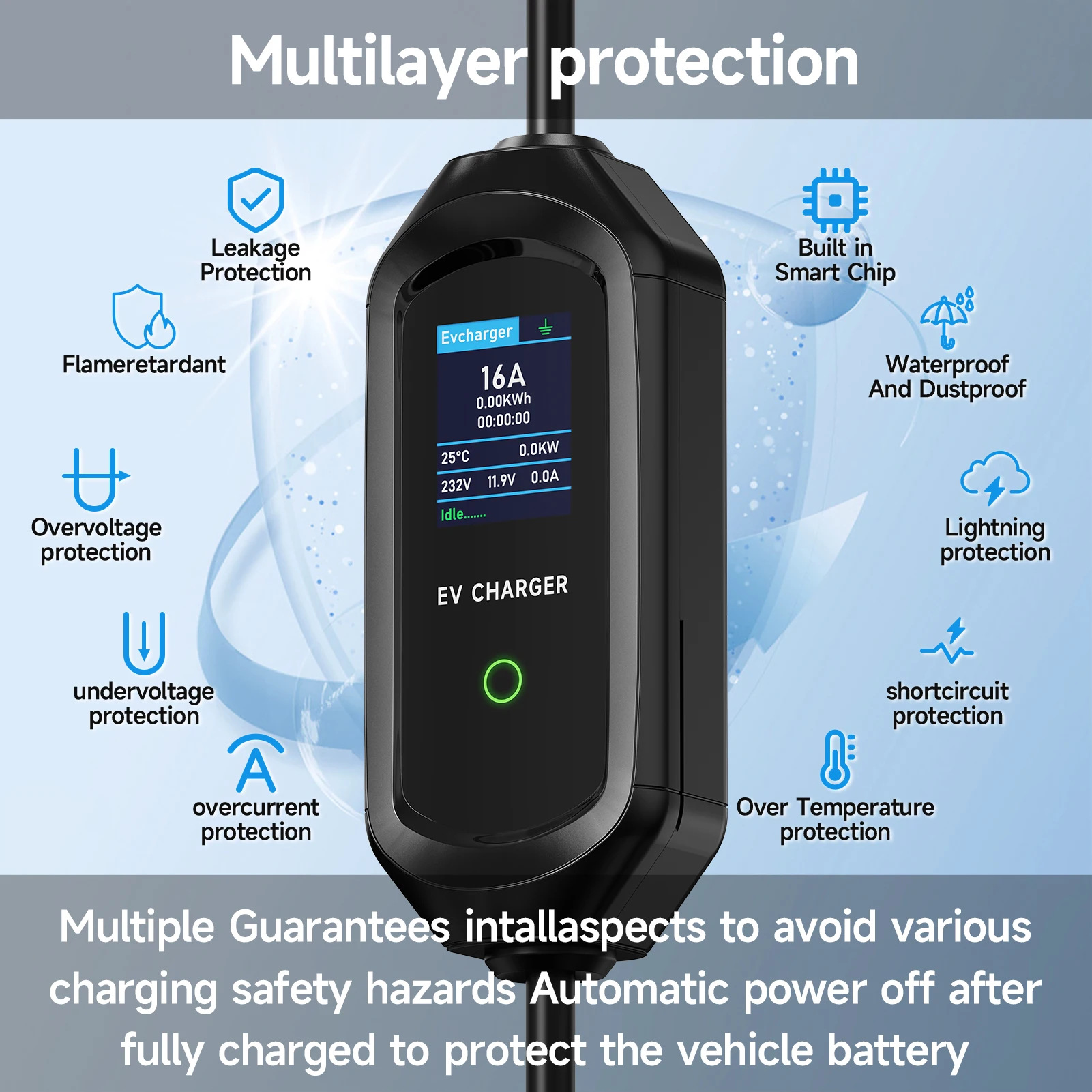 Roiea 11kW/22KW Typ2 16A/32A T – Type 2 Portable Ev Charger 11Kw Cee Bewertung und Preis