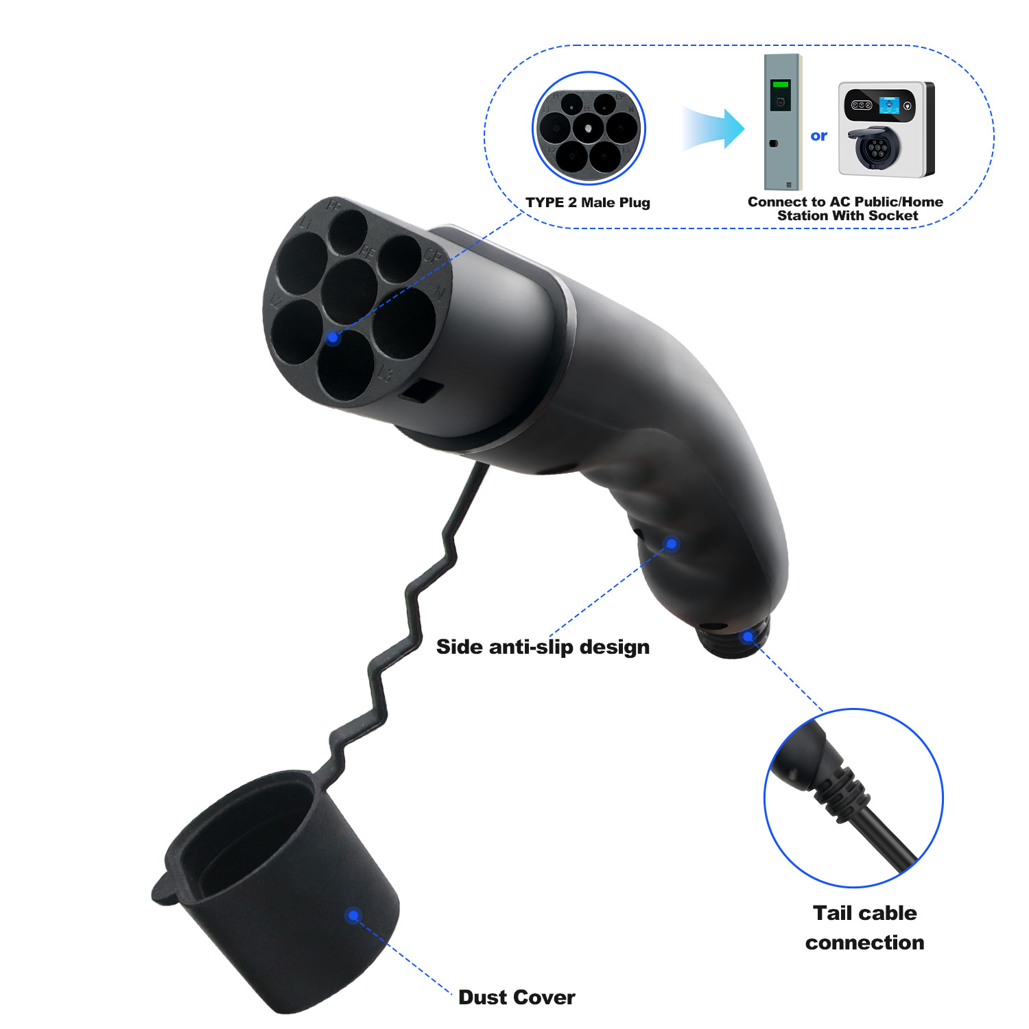 Kolanky Typ 2 männlicher EV-St – Ev Charger Type 2 22Kw 32A 3 Phase Bewertung und Preis